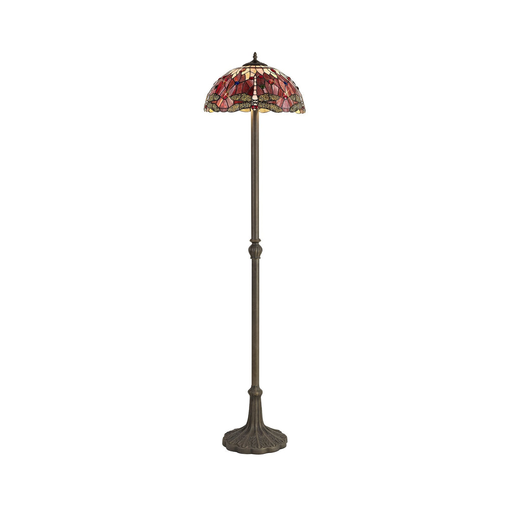 Bokmaal Dragonfly Leaf Floor Lamp With Purple And Pink Tiffany Glass 40 cm