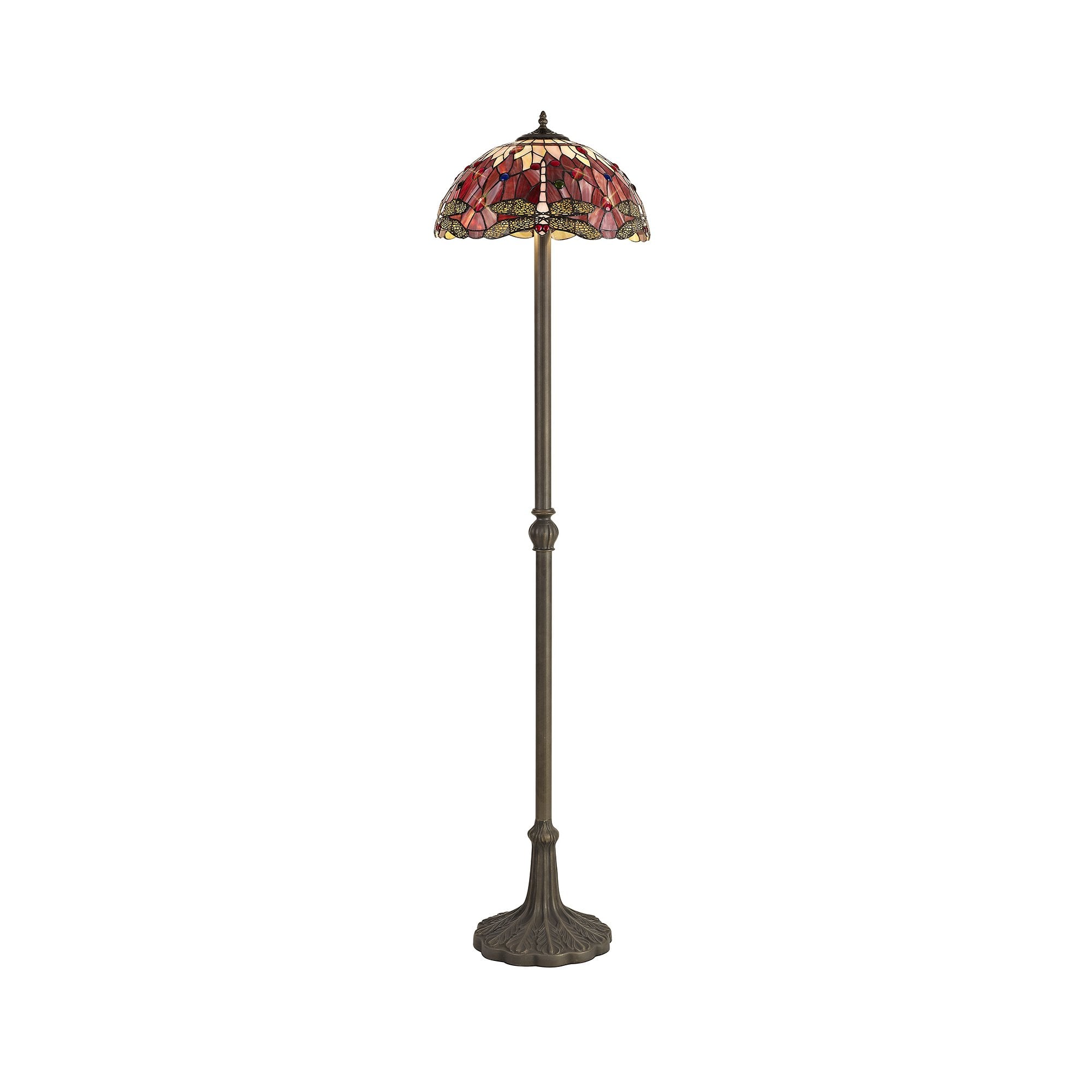 Bokmaal Dragonfly Leaf Floor Lamp With Purple And Pink Tiffany Glass 40 cm
