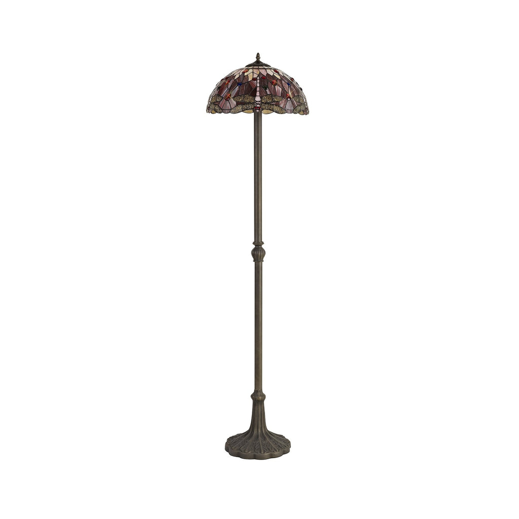 Bokmaal Dragonfly Leaf Floor Lamp With Purple And Pink Tiffany Glass 40 cm