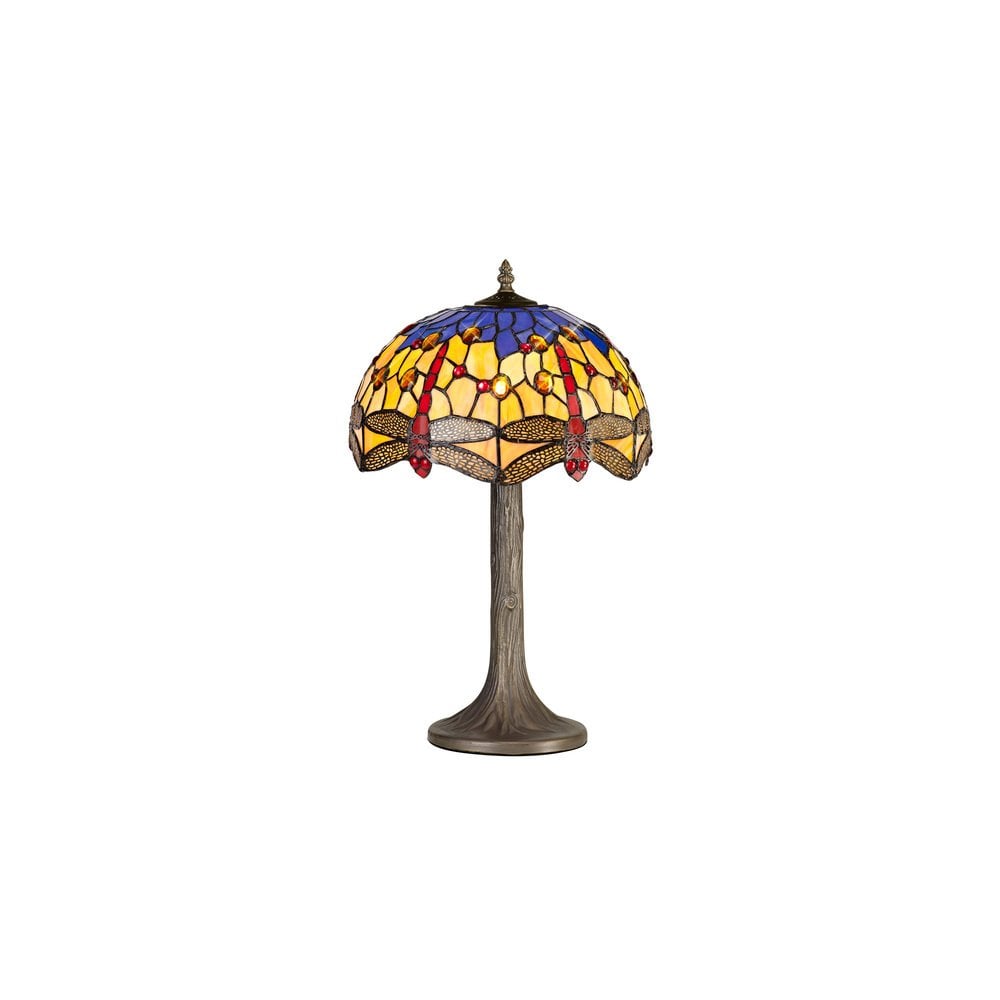 Bokmaal Dragonfly Tree Table Lamp With Orange And Blue Tiffany Glass 30 cm