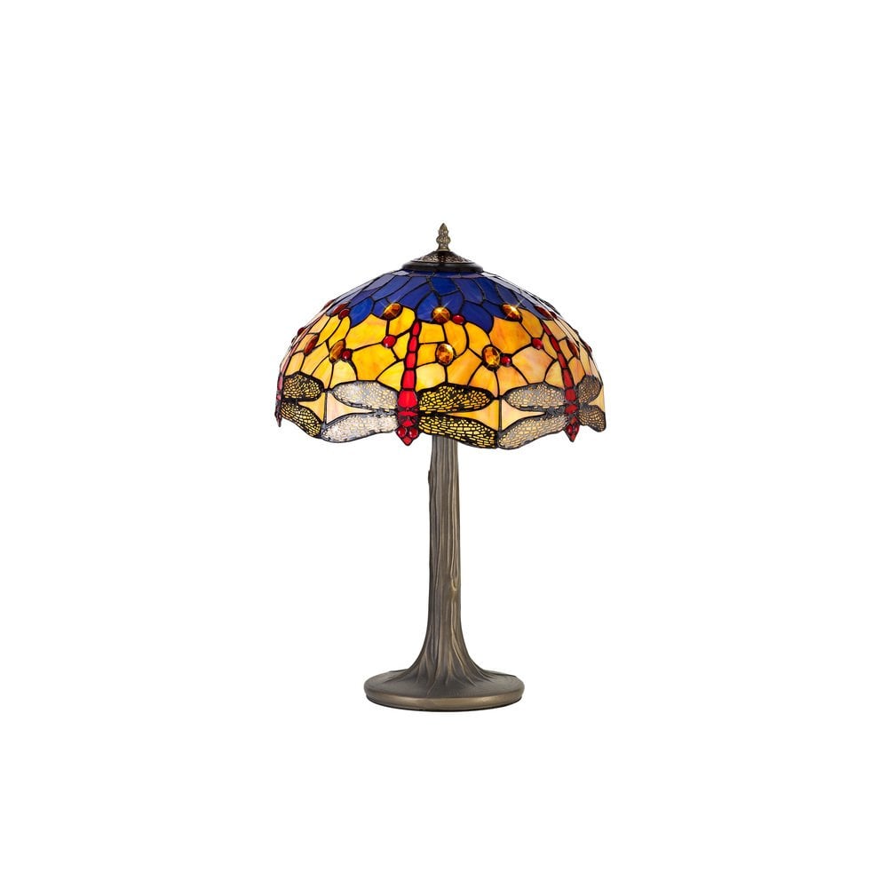 Bokmaal Dragonfly Tree Table Lamp With Orange And Blue Tiffany Glass 40 cm