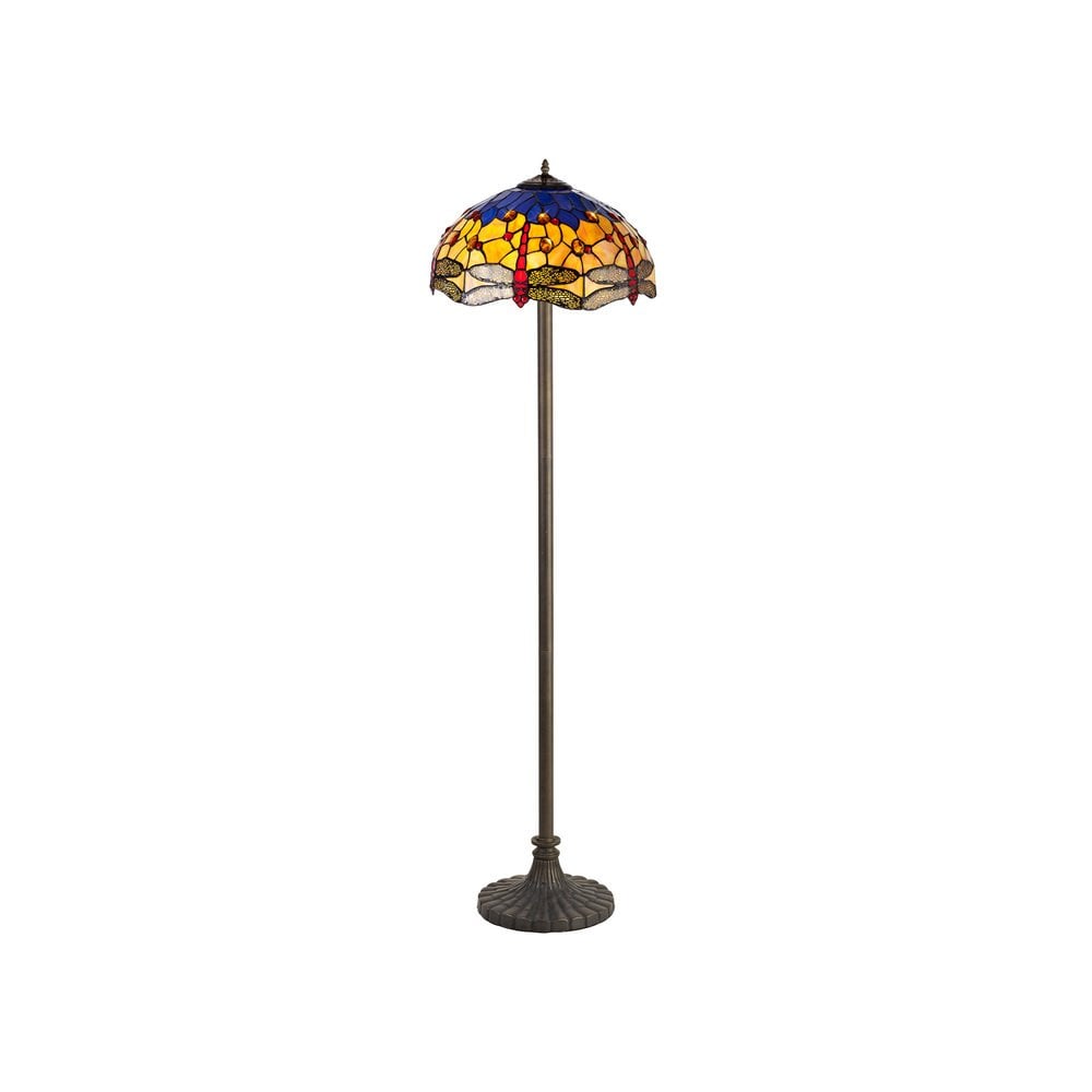 Bokmaal Dragonfly Stepped Floor Lamp With Orange And Blue Tiffany Glass 40 cm