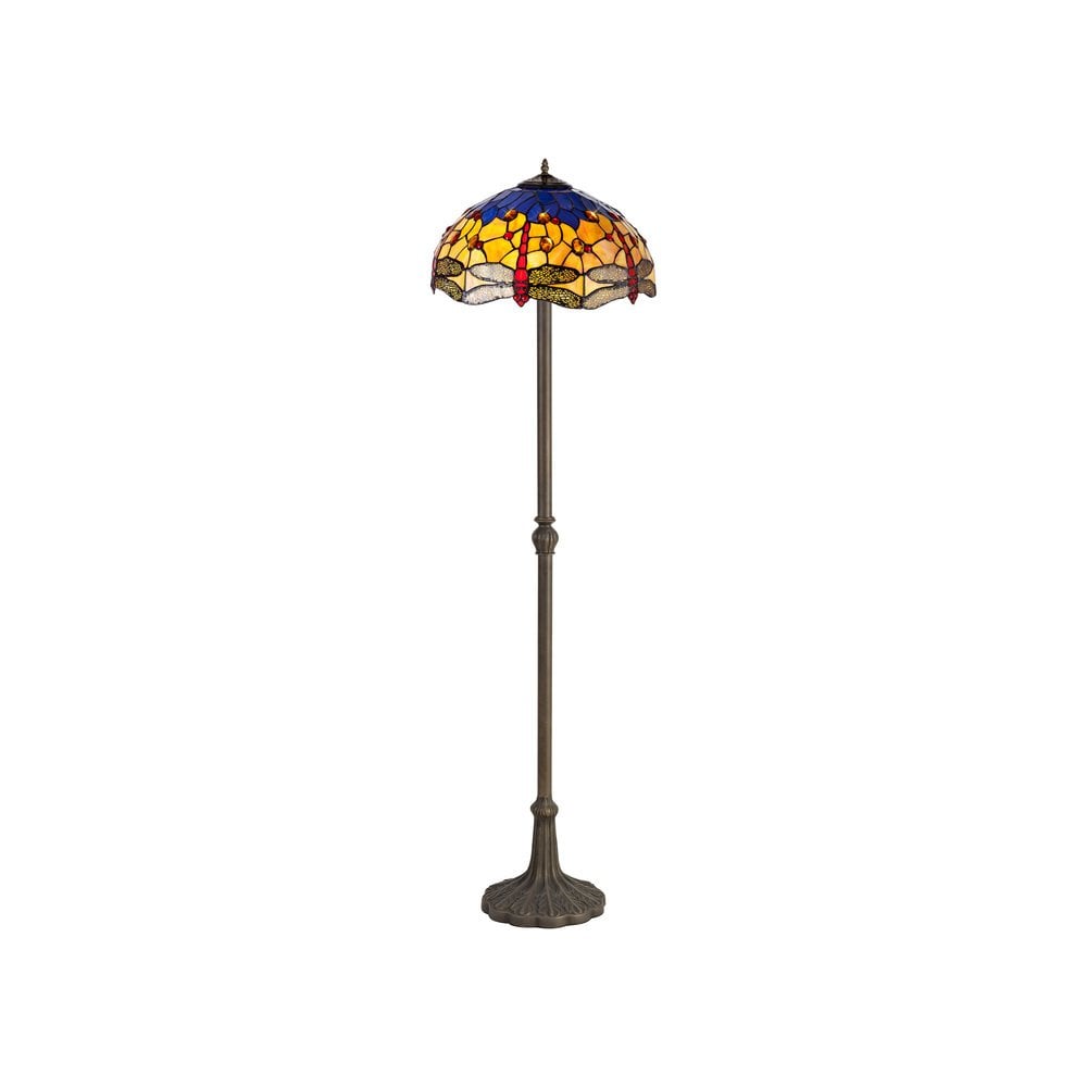 Bokmaal Dragonfly Leaf Floor Lamp With Orange And Blue Tiffany Glass 40 cm