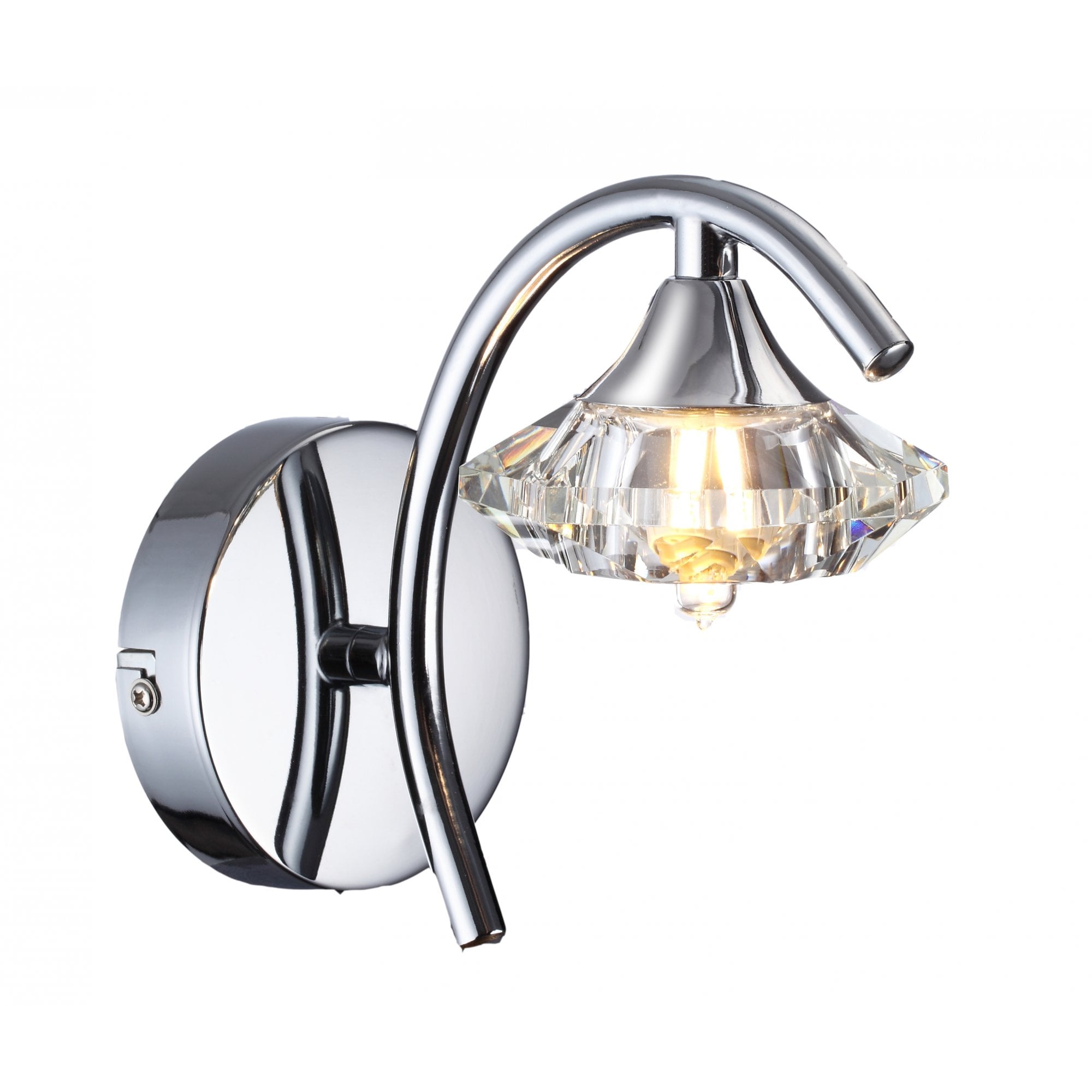 Modern Crystal and Polished Chrome switched Wall Light with Crystal Shade
