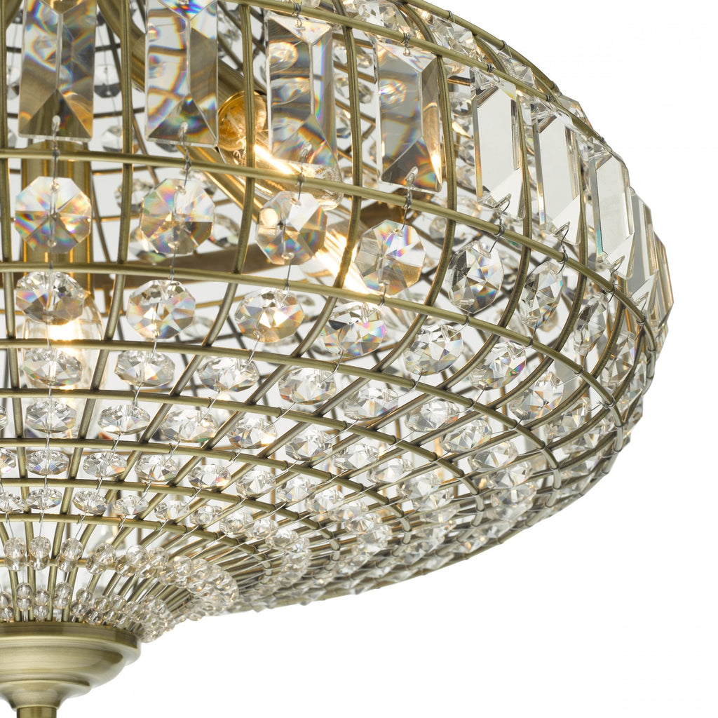 Asmara Stunning 6 Light Ceiling Pendant In Antique Brass With Crystal Detail ASM0675
