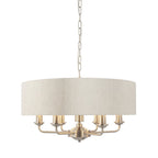 Highclere Classic 6 Light Ceiling Pendant In Brushed Chrome And Natural Shade 94357