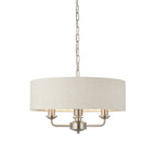 Highclere Classic 3 Light Ceiling Pendant In Brushed Chrome With Natural Shade 94361