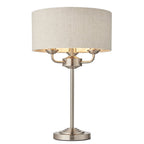 Highclere Traditional 3 Light Table Lamp In Brushed Chrome With Natural Shade 94369