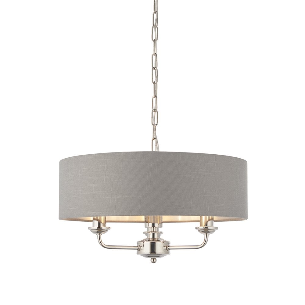 Highclere Classic 3 Light Ceiling Pendant In Bright Nickel With Charcoal Shade 94377