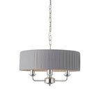 Highclere Classic 3 Light Ceiling Pendant In Bright Nickel And Charcoal Silk Shade 94394