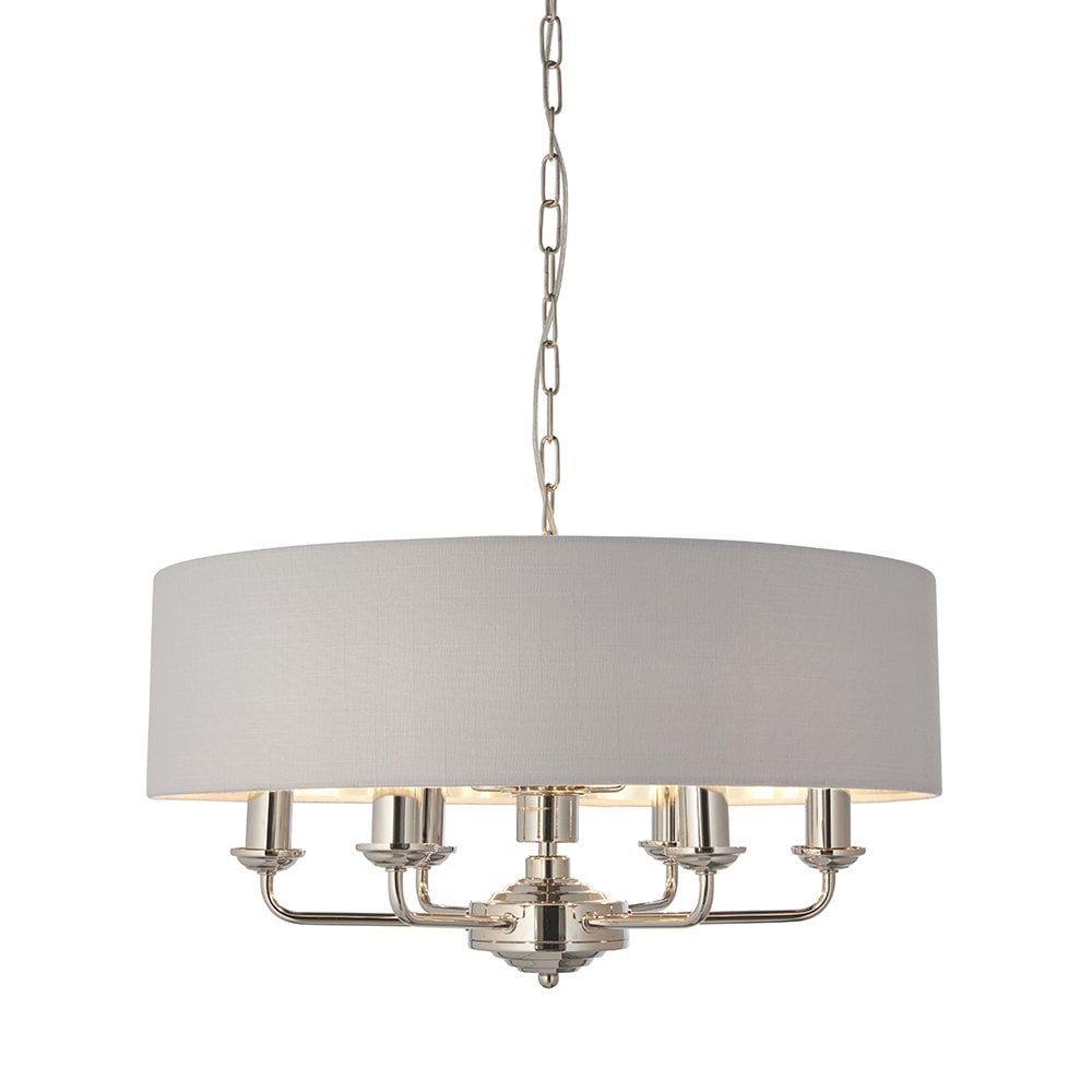 Highclere Classic 6 Light Ceiling Pendant In Bright Nickel And Silver Shade 94392