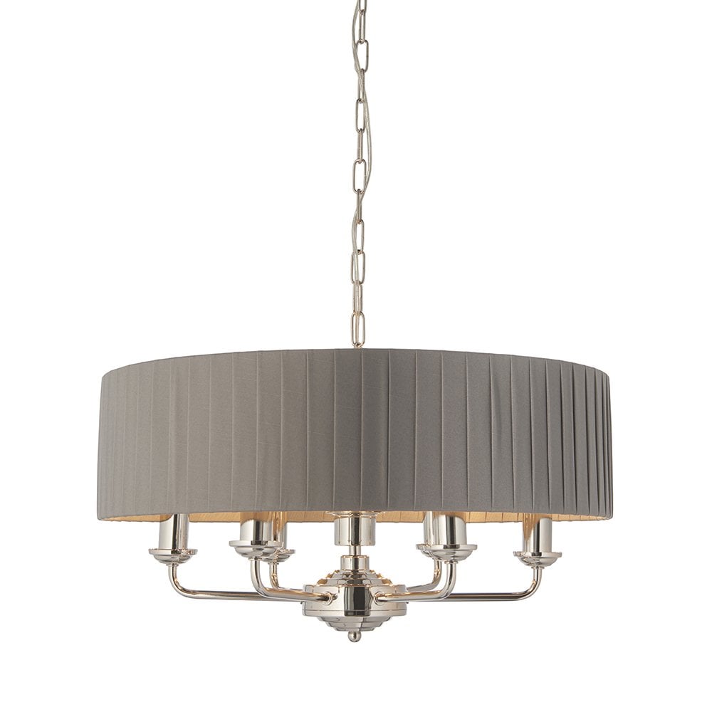 Highclere Classic 6 Light Ceiling Pendant In Bright Nickel And Charcoal Shade 94397