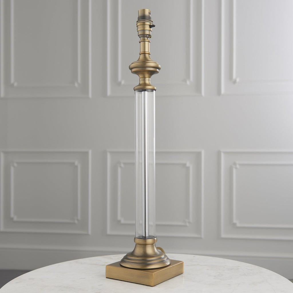 Avebury Classic Glass Column Table Lamp Base In Antique Brass Finish 94350