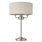 Highclere Traditional 3 Light Table Lamp In Brushed Chrome With Natural Shade 94369