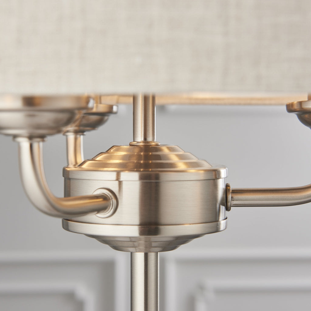 Highclere Traditional 3 Light Table Lamp In Brushed Chrome With Natural Shade 94369