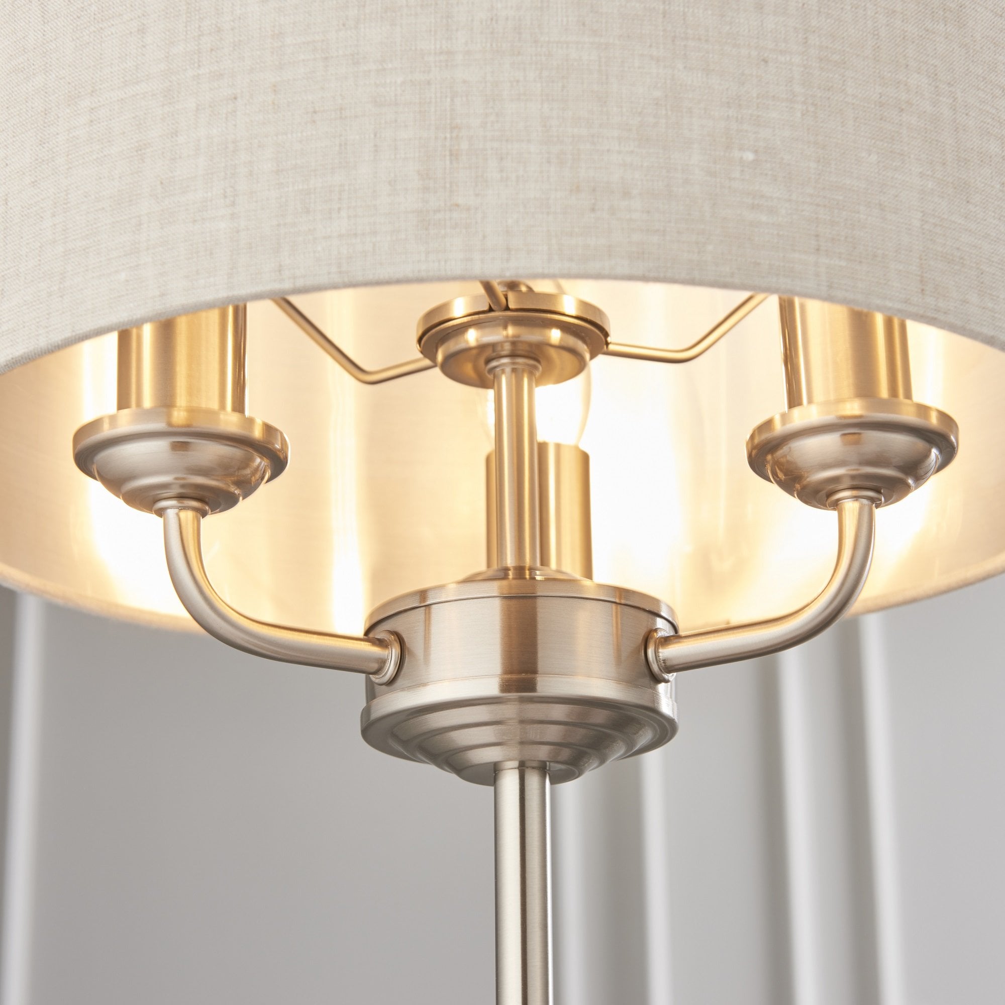Highclere Traditional 3 Light Table Lamp In Brushed Chrome With Natural Shade 94369