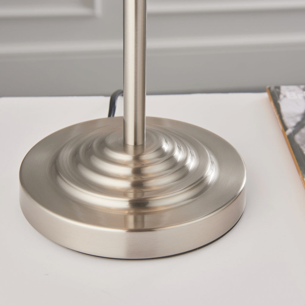 Highclere Traditional 3 Light Table Lamp In Brushed Chrome With Natural Shade 94369