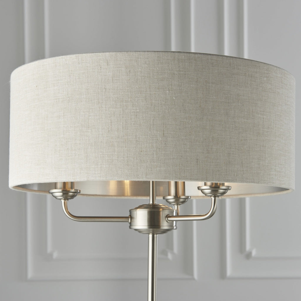 Highclere Classic 3 Light Floor Lamp In Brushed Chrome With Natural Shade 94359