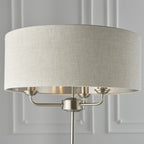 Highclere Classic 3 Light Floor Lamp In Brushed Chrome With Natural Shade 94359
