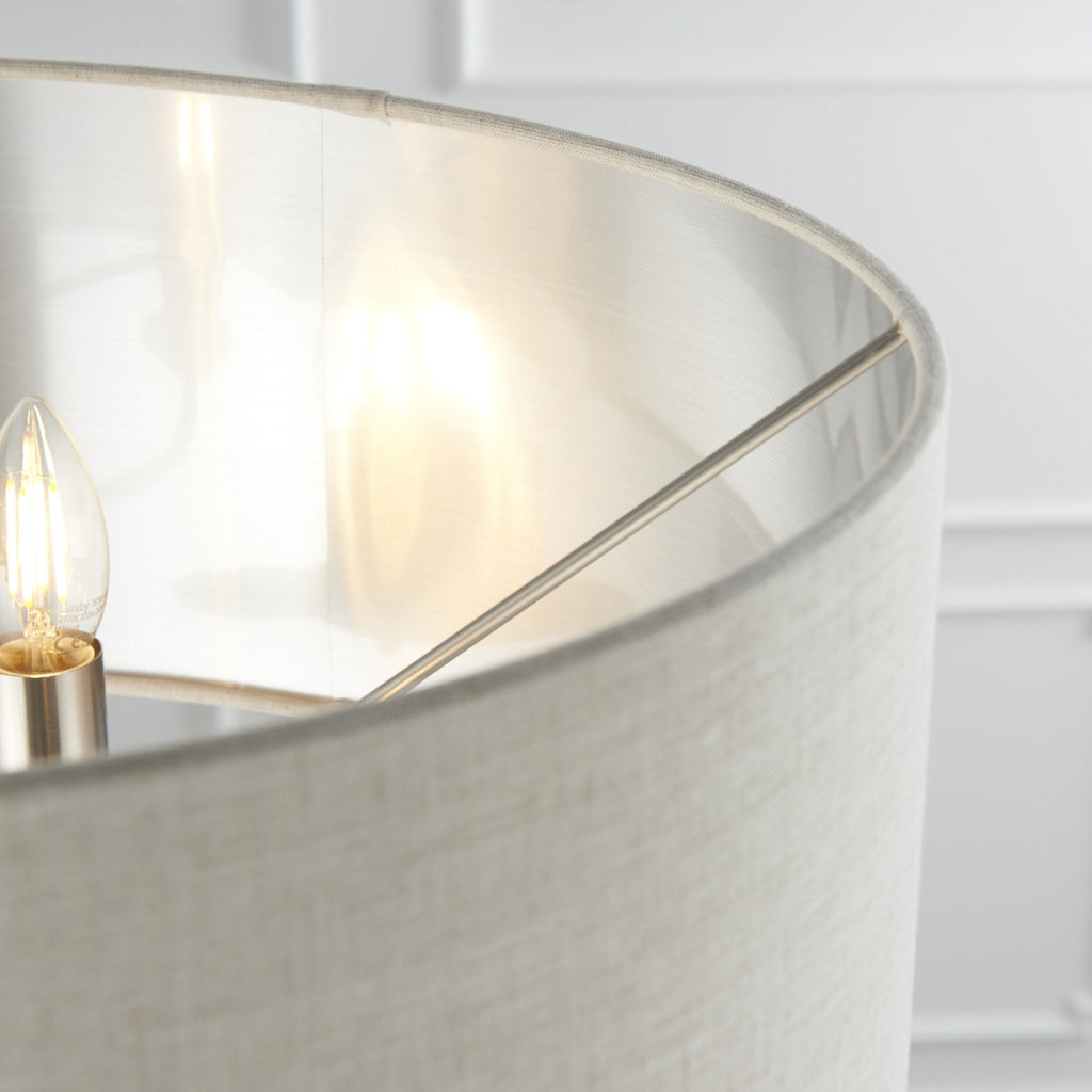 Highclere Classic 3 Light Floor Lamp In Brushed Chrome With Natural Shade 94359
