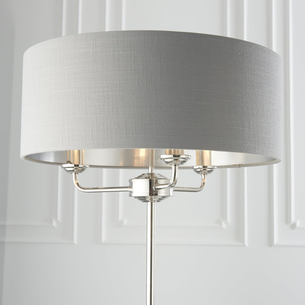 Highclere Classic 3 Light Floor Lamp In Bright Nickel With Charcoal Shade 94378