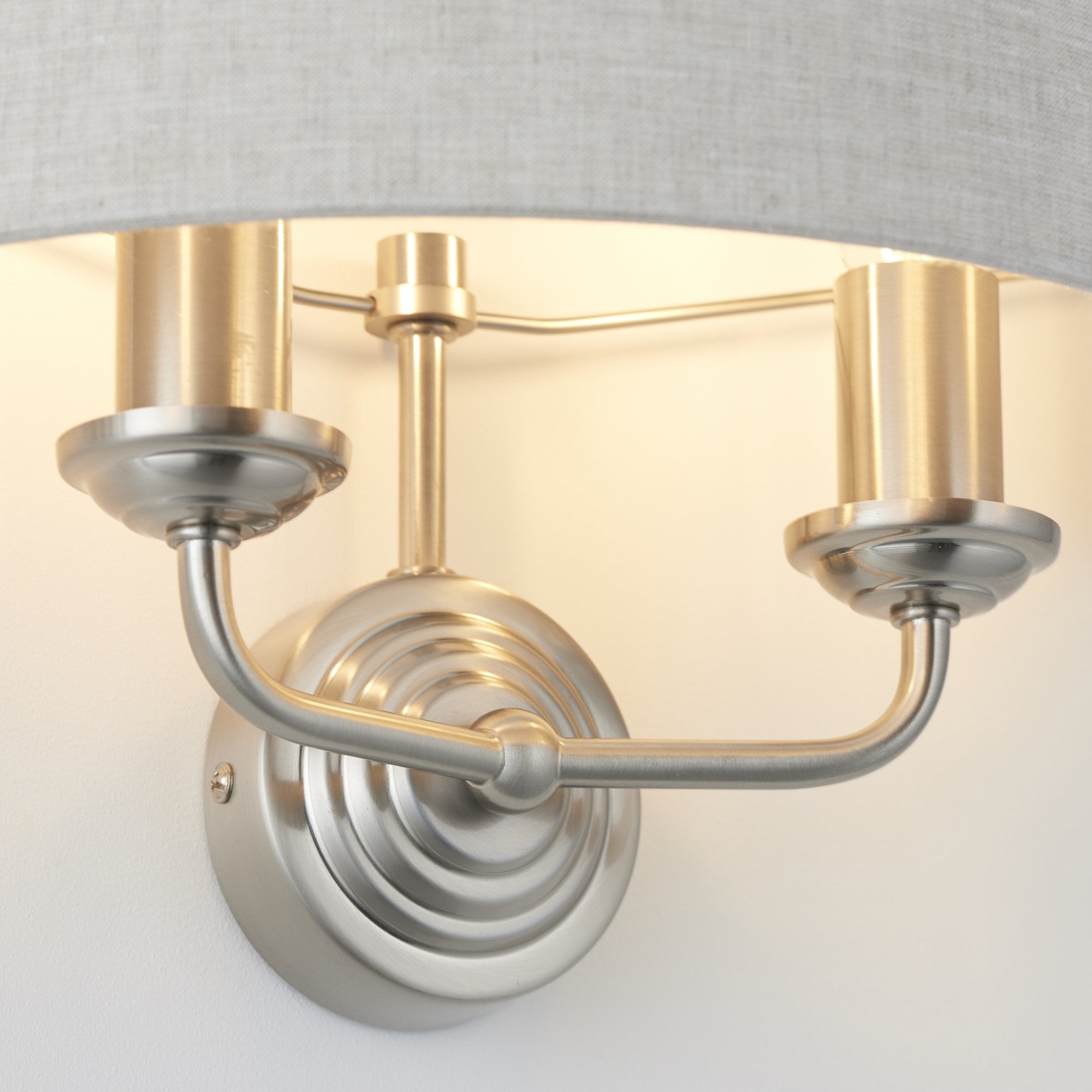 Highclere Traditional Twin Wall Light In Brushed Chrome With Natural Shade 94403