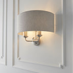 Highclere Traditional Twin Wall Light In Brushed Chrome With Natural Shade 94403