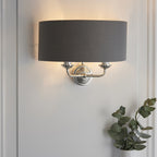 Highclere Traditional Twin Wall Light In Bright Nickel With Charcoal Shade 94406