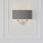 Highclere Traditional Twin Wall Light In Bright Nickel With Charcoal Shade 94406