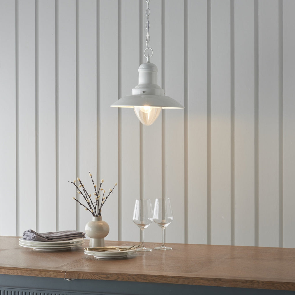 Polperro Classic Ceiling Pendant Light In Cream Gloss Finish 94371