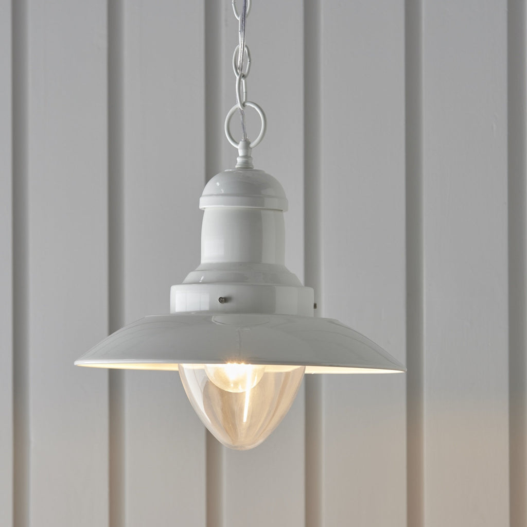 Polperro Classic Ceiling Pendant Light In Cream Gloss Finish 94371