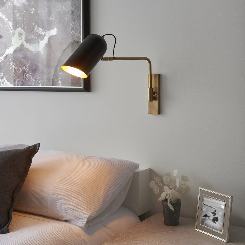 Navren Modern Swing Arm Wall Light In Antique Solid Brass Finish 93145