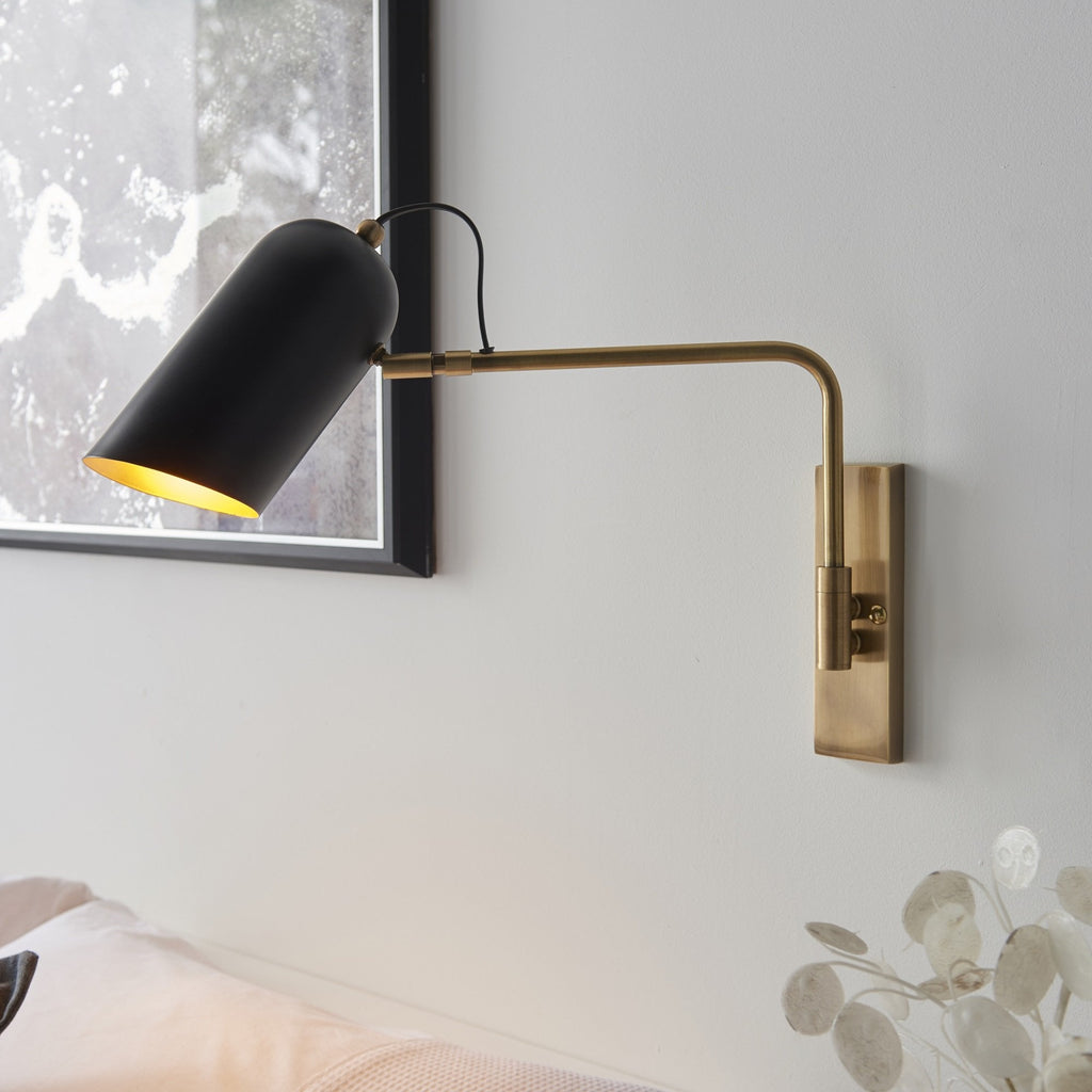 Navren Modern Swing Arm Wall Light In Antique Solid Brass Finish 93145