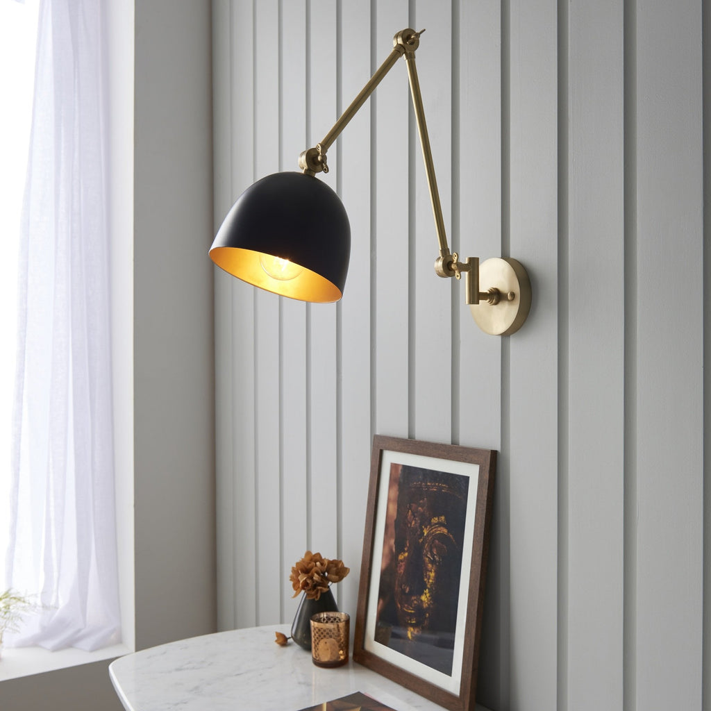 Lehal Modern Swing Arm Wall Light In Antique Solid Brass Finish 93142