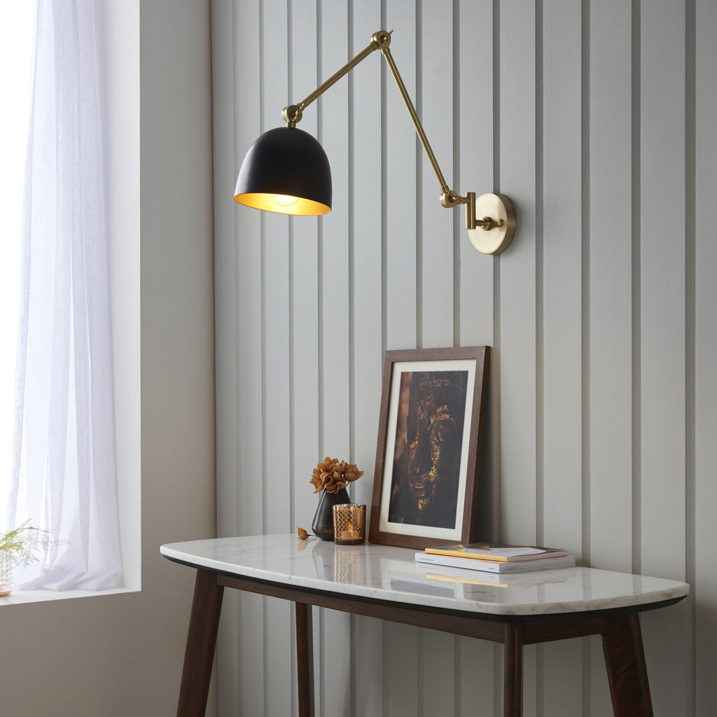 Lehal Modern Swing Arm Wall Light In Antique Solid Brass Finish 93142