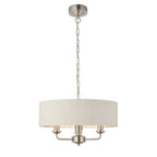 Highclere Classic 3 Light Ceiling Pendant In Brushed Chrome With Natural Shade 94361