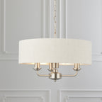 Highclere Classic 3 Light Ceiling Pendant In Brushed Chrome With Natural Shade 94361