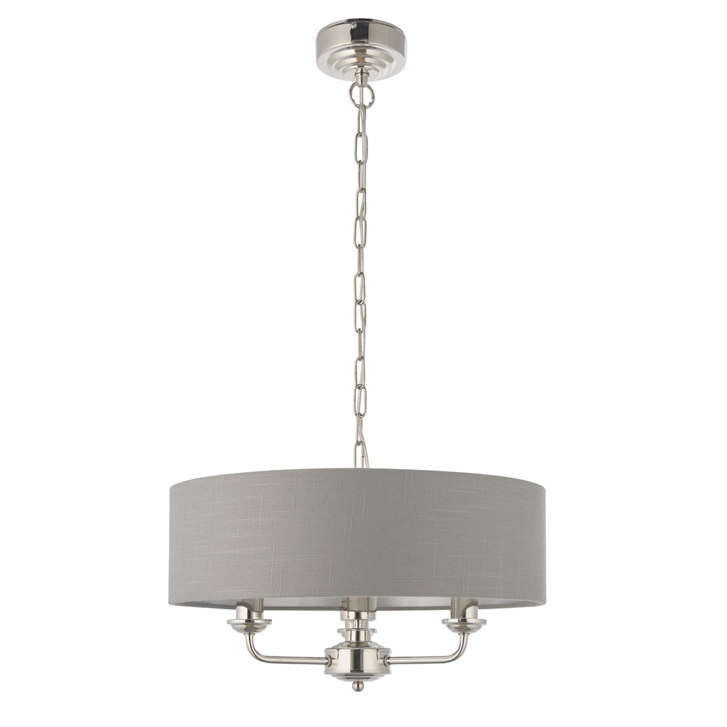Highclere Classic 3 Light Ceiling Pendant In Bright Nickel With Charcoal Shade 94377