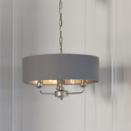 Highclere Classic 3 Light Ceiling Pendant In Bright Nickel With Charcoal Shade 94377