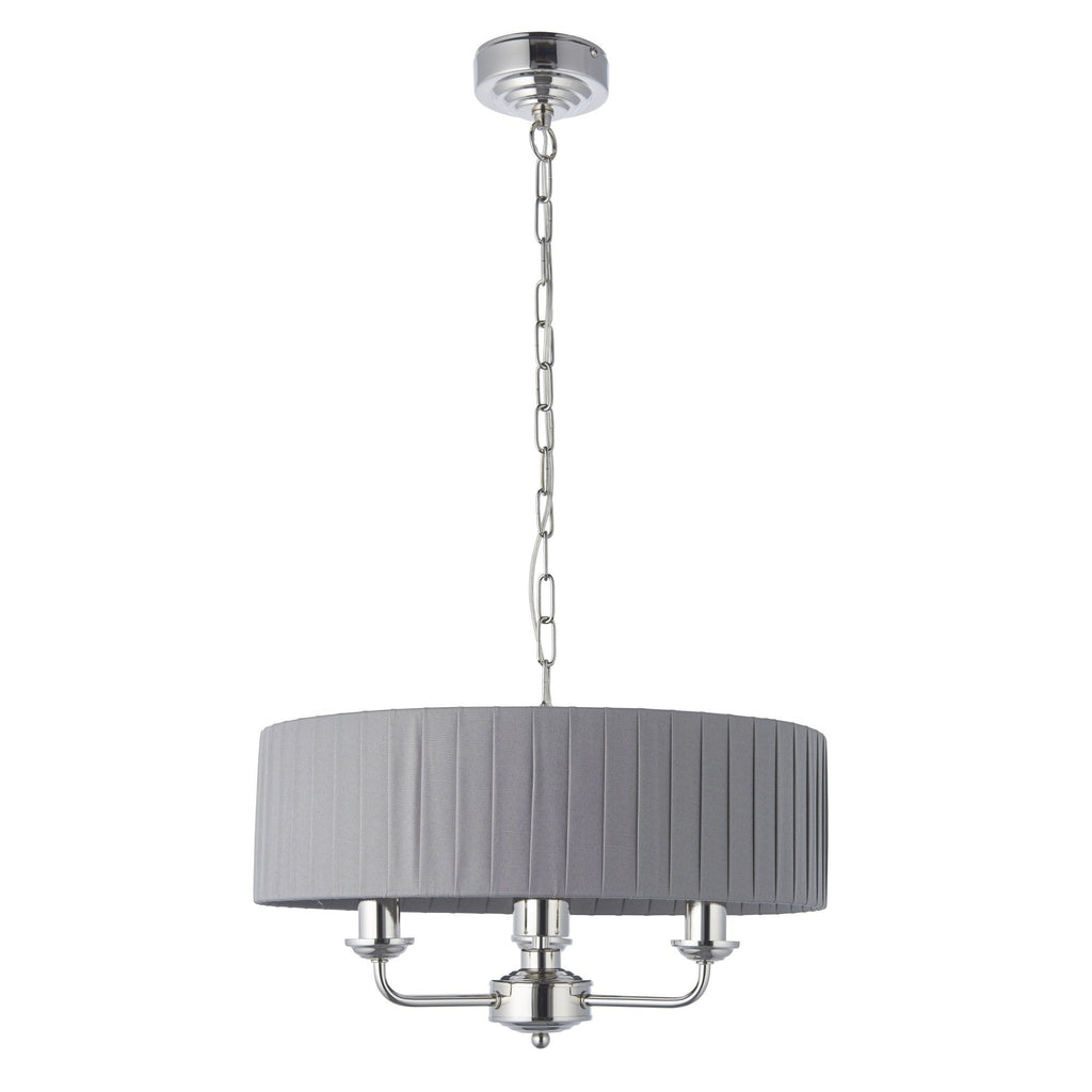 Highclere Classic 3 Light Ceiling Pendant In Bright Nickel And Charcoal Silk Shade 94394