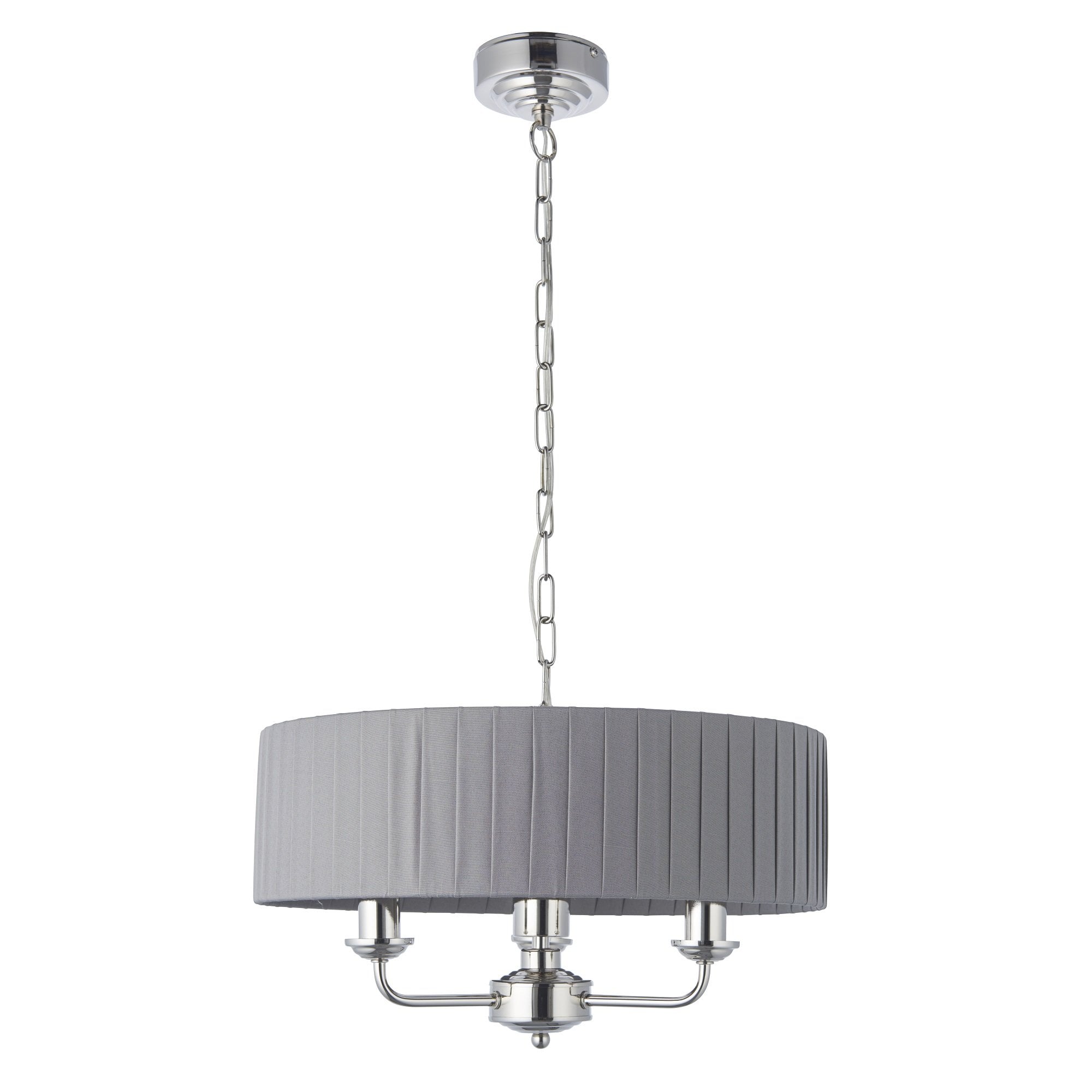 Highclere Classic 3 Light Ceiling Pendant In Bright Nickel And Charcoal Silk Shade 94394