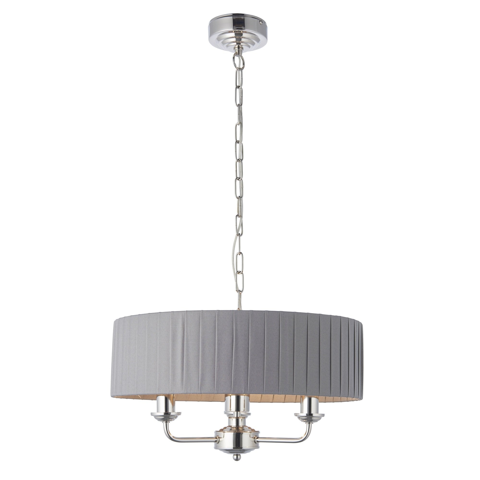 Highclere Classic 3 Light Ceiling Pendant In Bright Nickel And Charcoal Silk Shade 94394