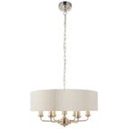 Highclere Classic 6 Light Ceiling Pendant In Brushed Chrome And Natural Shade 94357