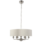 Highclere Classic 6 Light Ceiling Pendant In Brushed Chrome And Natural Shade 94357