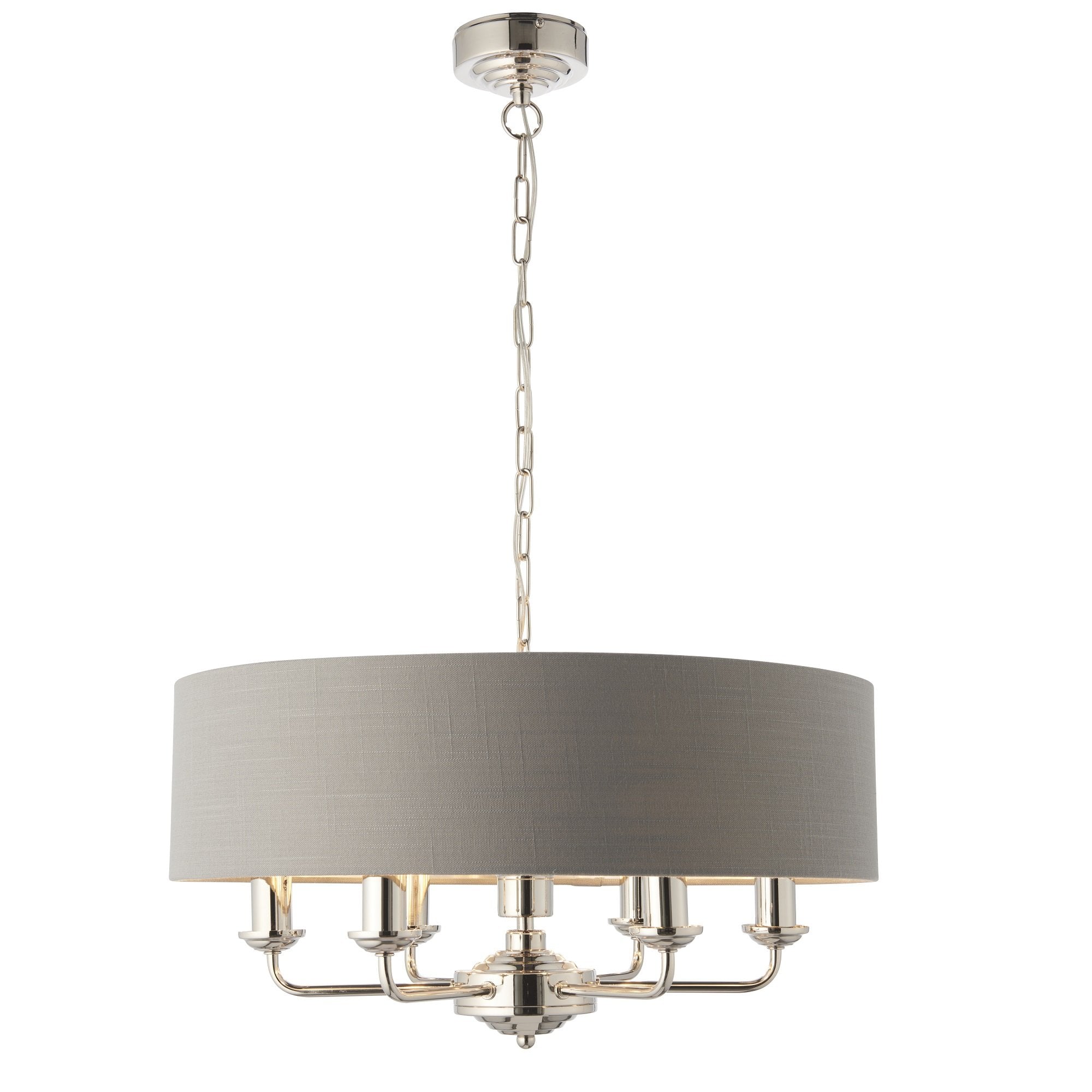 Highclere Classic 6 Light Ceiling Pendant In Bright Nickel And Charcoal Shade 94373