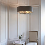 Highclere Classic 6 Light Ceiling Pendant In Bright Nickel And Charcoal Shade 94373