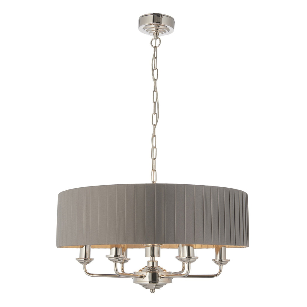 Highclere Classic 6 Light Ceiling Pendant In Bright Nickel And Charcoal Shade 94397