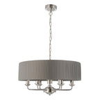 Highclere Classic 6 Light Ceiling Pendant In Bright Nickel And Charcoal Shade 94397