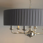 Highclere Classic 6 Light Ceiling Pendant In Bright Nickel And Charcoal Shade 94397