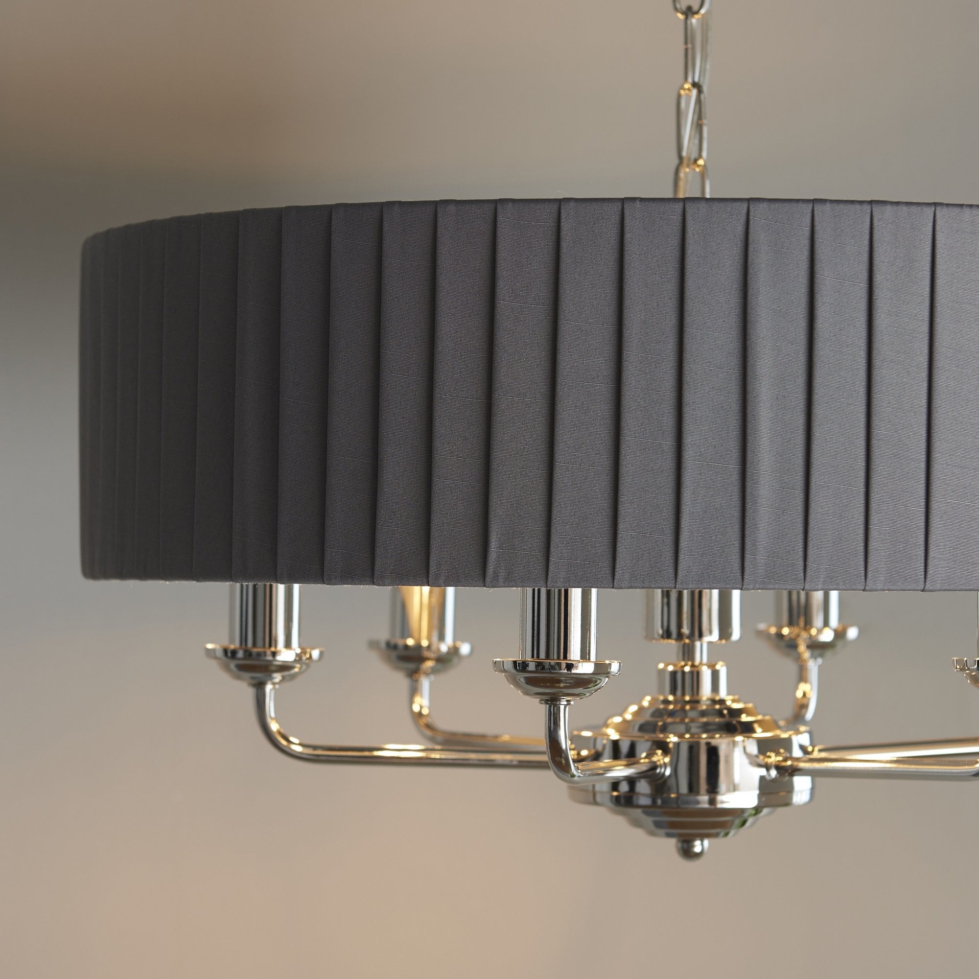Highclere Classic 6 Light Ceiling Pendant In Bright Nickel And Charcoal Shade 94397